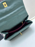 Caviar Quilted Coco Mark Handle Flap Bag Dark Green & Burgundy A92991