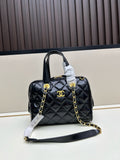 Bowling Bag Shiny Aged Calfskin & Gold-Tone Metal Black AS5242