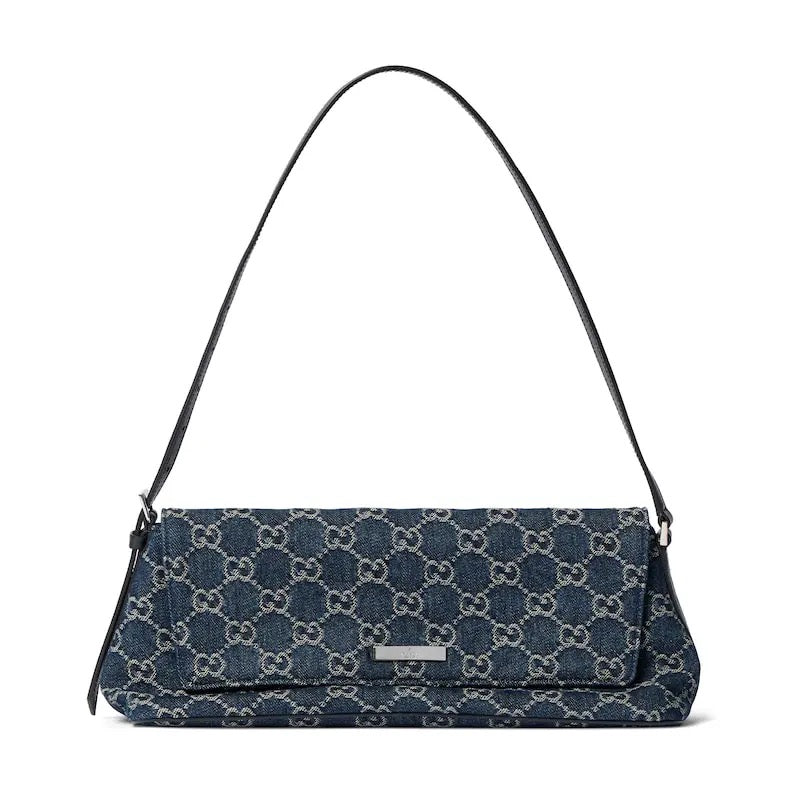 2026 Medium Shoulder Bag, Blue GG Washed Denim 874744 FAF8V 4042