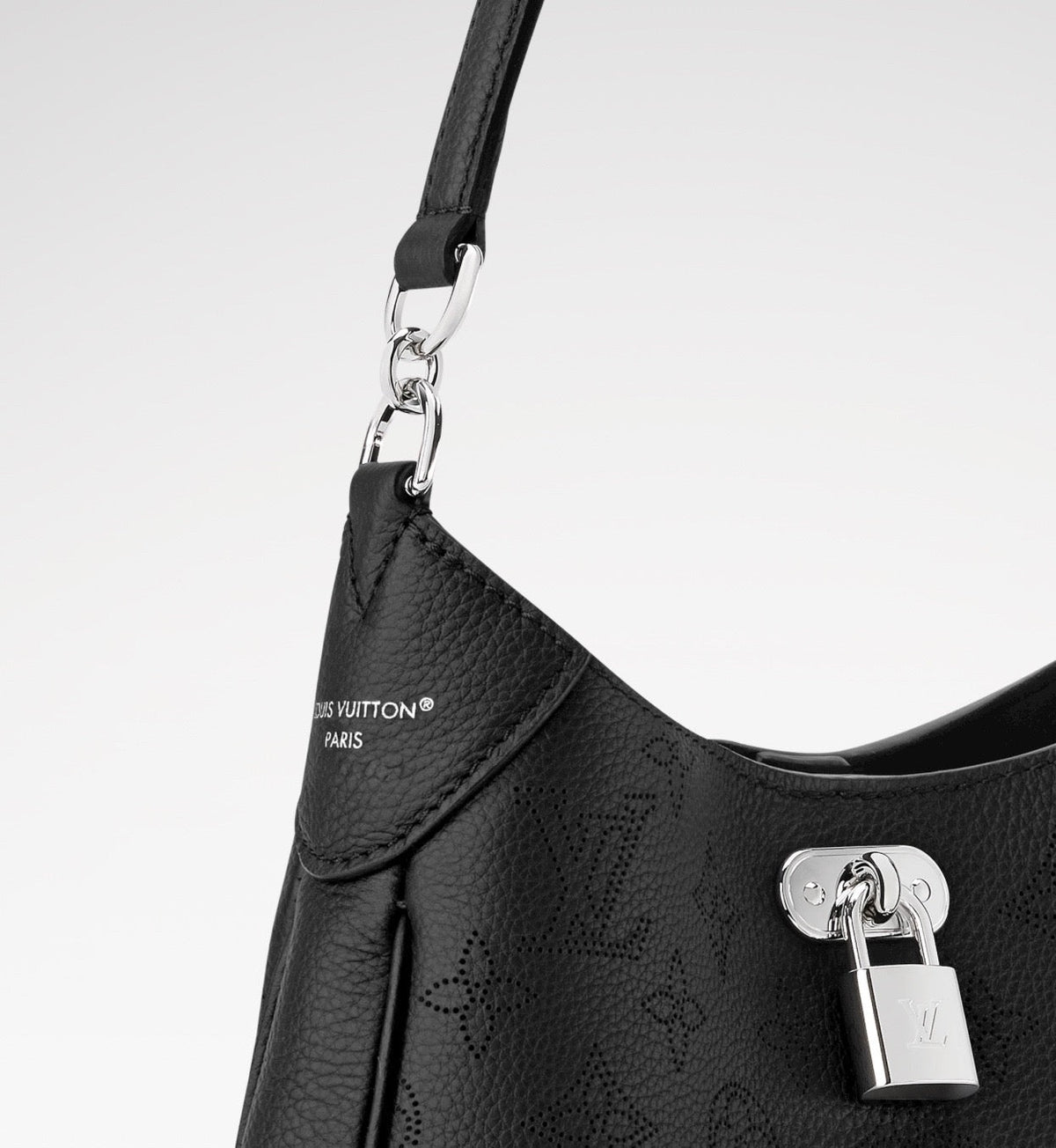 All Around PM Tote Bag with Openwork Monogram Pattern, Pebble Gray Mahina Calfskin |M28306