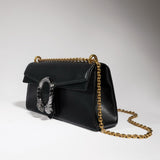 2026 Black Grained Leather Dionysus Collection Medium Leather Shoulder Bag 874735 AAGA7 1000