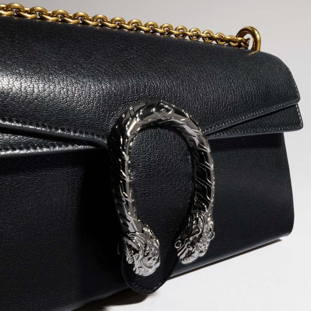 2026 Black Grained Leather Dionysus Collection Medium Leather Shoulder Bag 874735 AAGA7 1000