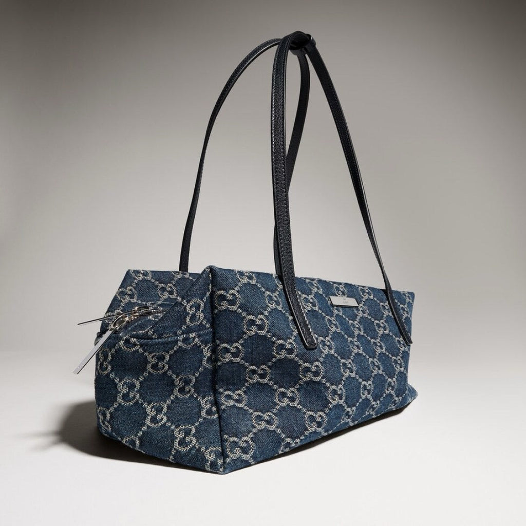 2026 Medium Boston Bag in Dark Blue Washed GG Denim 875228 FAF8V 4042