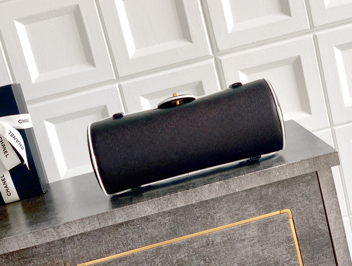 2026 Preppy Coco Black Grained Calfskin Bowling Bag |AS6181 B23794 U9310