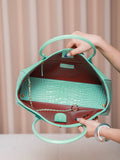 2026 Small Shopping Bag in Mint Green Crocodile-Embossed Calfskin AS6243 B24144 U8385