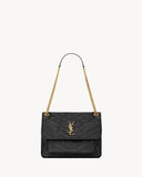 2026 Niki Medium Chain Shoulder Bag in Black Vintage Leather 6331840EN071000