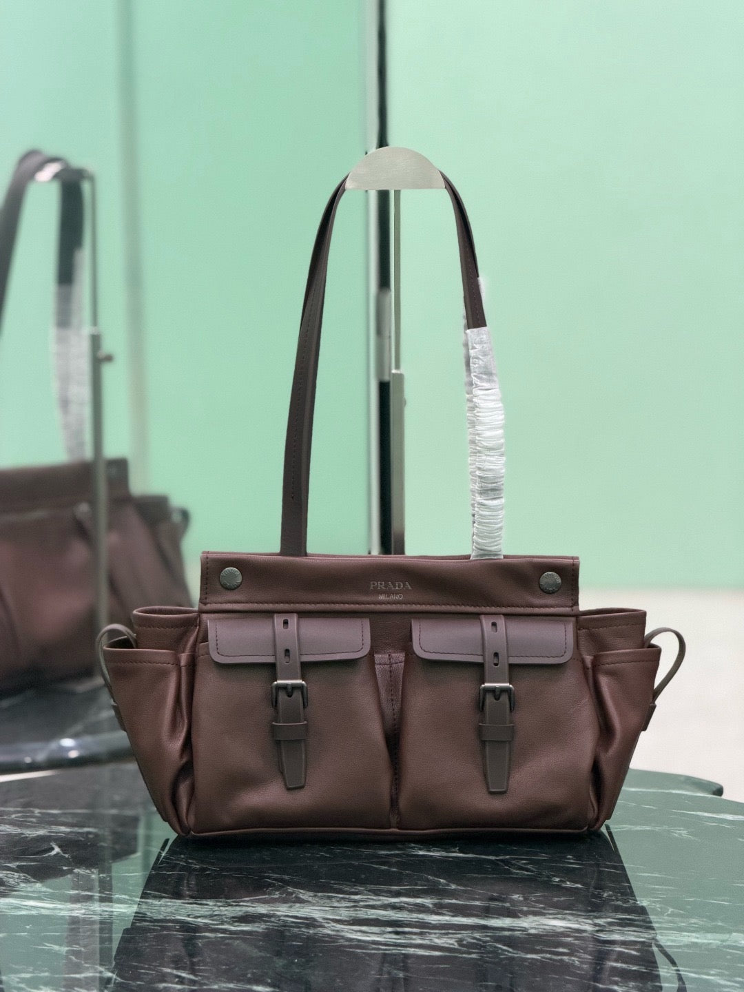 2026 Brown Medium Leather Tote Bag 1BG645_2G6F_F0324_V_OOO
